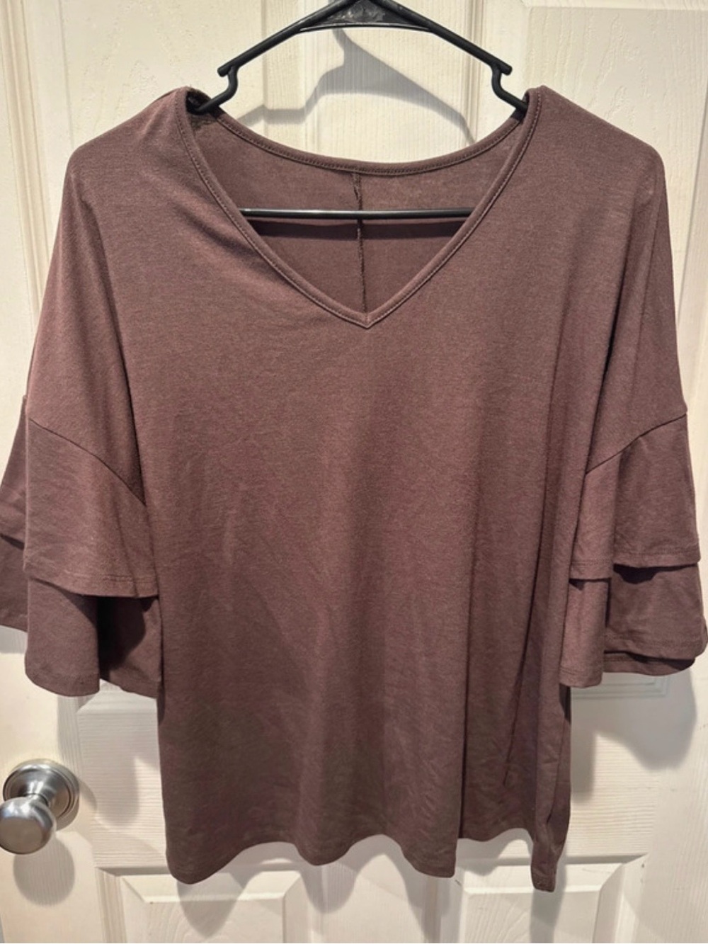 Amazon Brown V-Neck Ruffle Sleeve Tee